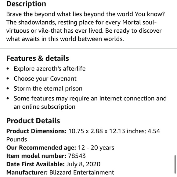 Blizzard World of Warcraft Shadowlands Collector’s Edition - WOW PC Gaming - Picture 11 of 11